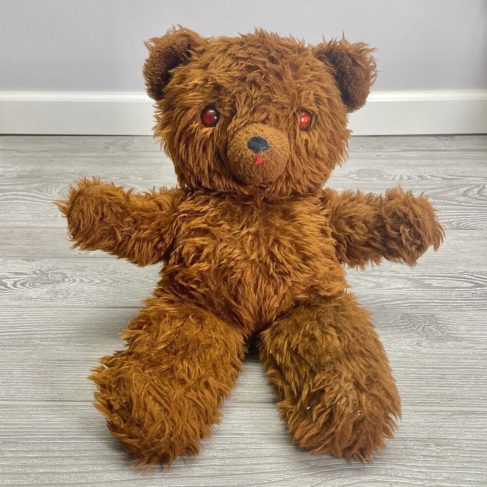 Vintage Rushton Company Brown Teddy Bear 16" Plush Stuffed Animal Orange Eyes